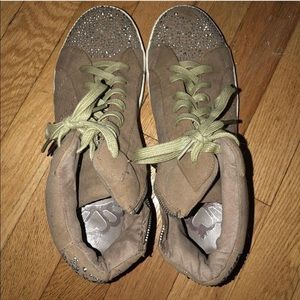 Army green bedazzled sneakers